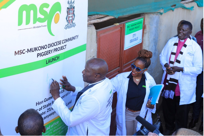 Hon. Fredrick Ngobi Gume, Minister of State for Trade, Industry and Cooperatives (Cooperatives) launches the pioneering Piggery Demonstration Project in Greater Mukono Region